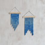 Wood Beads Small Tapestry 2 Pieces Blue Boho Wall Decor Art Western Rustic Hanging Macrame Decoration for Kids Girl Boy Room Nursery Bedroom Living Room Dorm Shelves Entryway