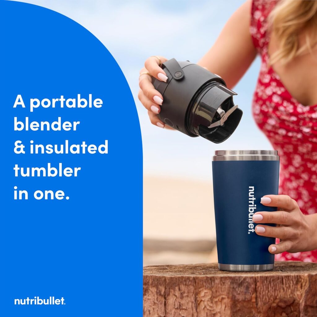 nutribullet Flip Portable Blender with Insulated Cup, Cordless, Matte Indigo, NBPB50350IND