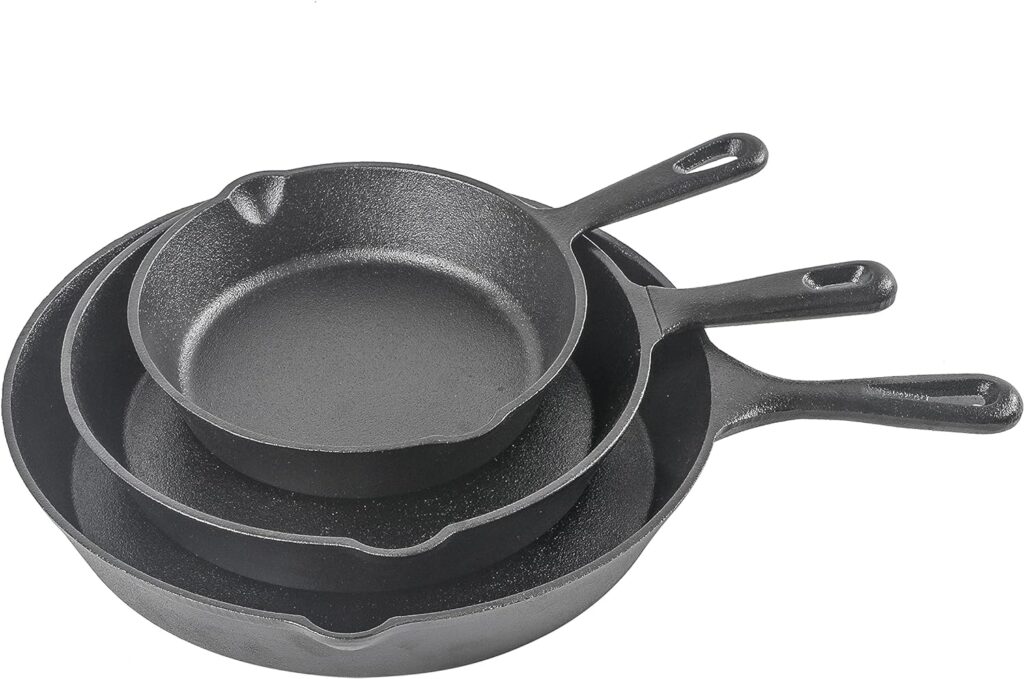 Commercial CHEF 3-Piece Cast Iron Skillet Set – 8 inch, 10 inch, and 12 inch – Pre-seasoned Cast Iron Cookware