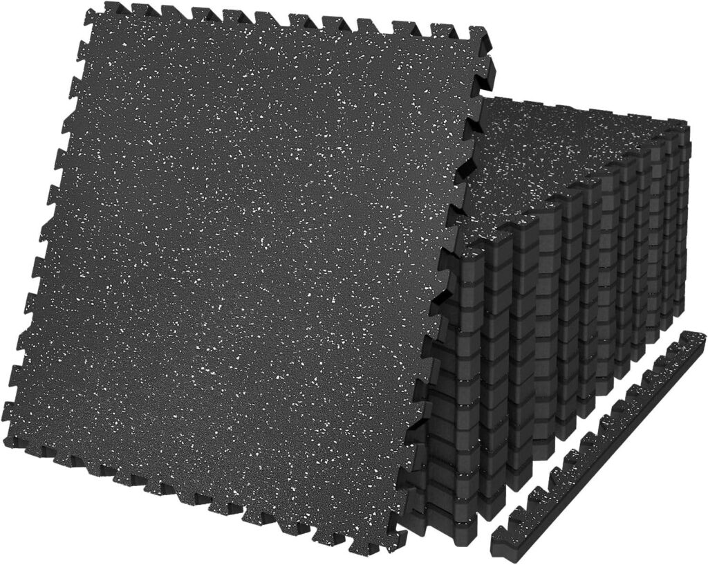 AIRHOP 0.79in Thick 48 Sq Ft Exercise Equipment Mats, 12 Tiles Upgraded Rubber Top with High Density EVA Foam, Large Interlocking Puzzle Gym Flooring for Home Gym, Heavy Weight Workout,Black & White