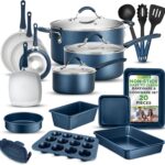 NutriChef Professional 20 Pc Kitchen Set in Navy Blue – Durable Non-Stick Pots and Pans with Bakeware, Compatible with Any Cooktop, Easy Clean