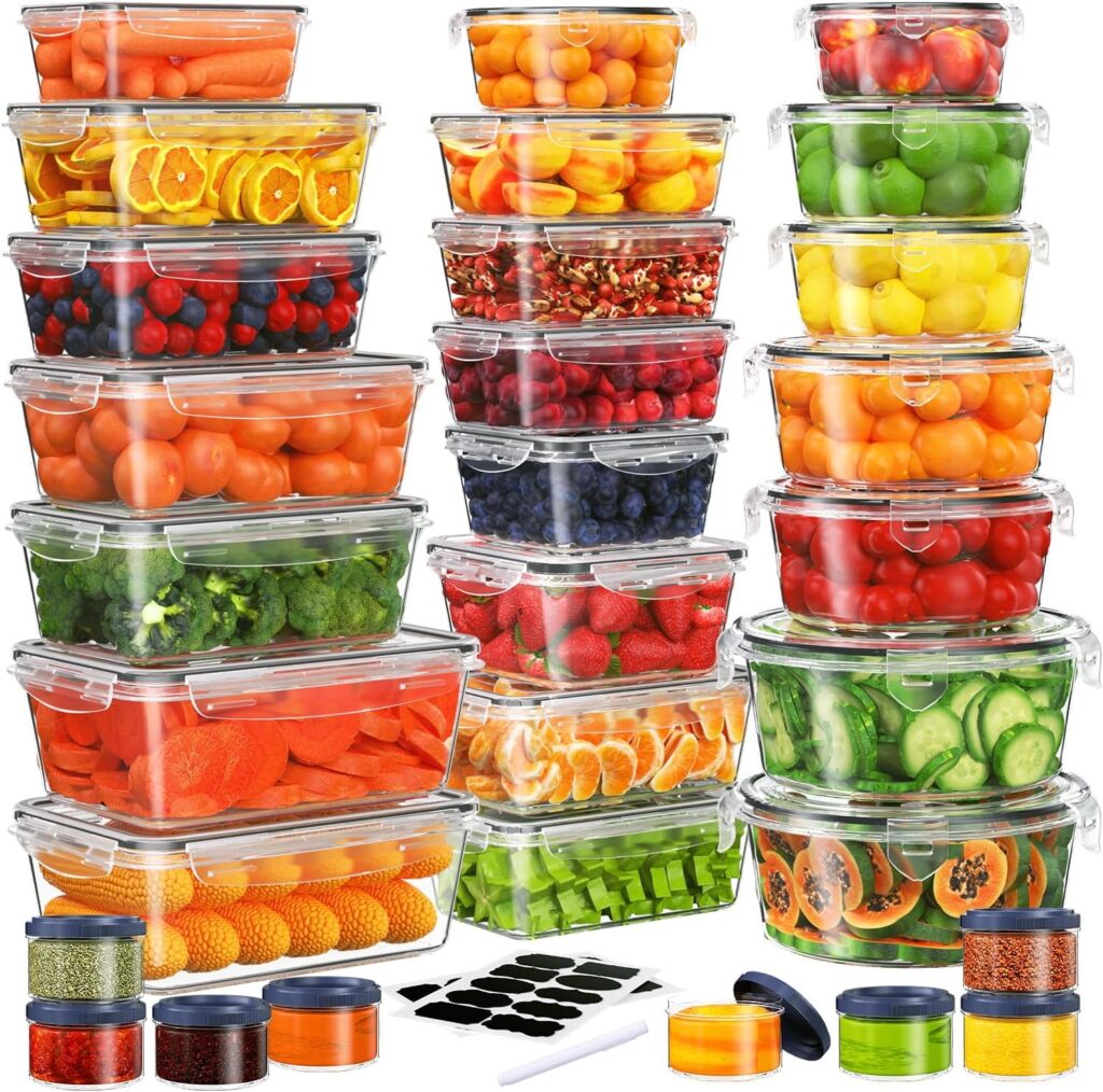 KITHELP 60-Piece Large Food Storage Containers Set – Leakproof, BPA-Free Plastic with Lids Airtight for Kitchen Storage and Organization Reusable with Labels Pen- Microwave Dishwasher Freezer Safe