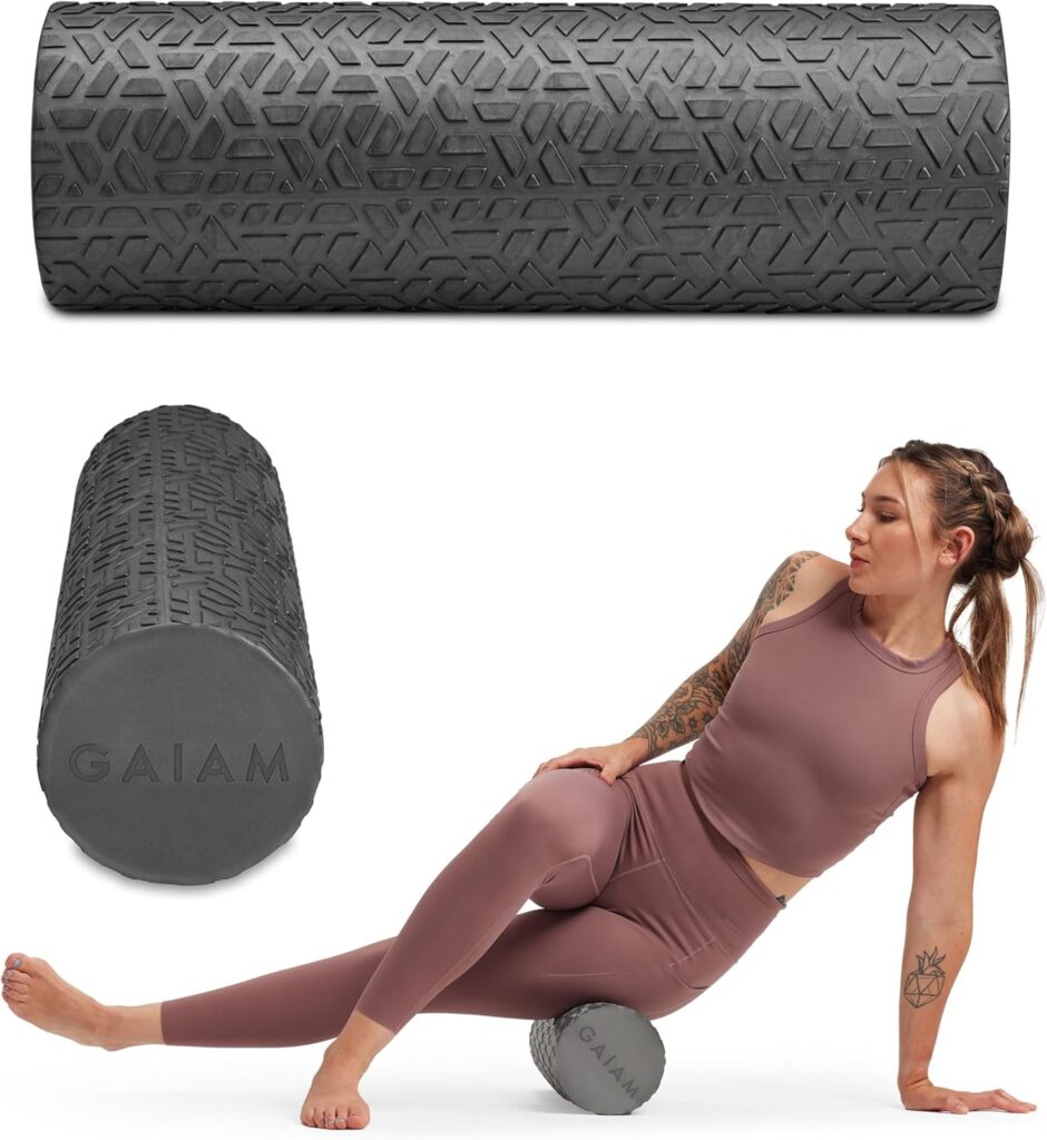 Gaiam Restore Foam Roller for Muscle Massage – Textured Muscle Massager for Stimulation, Total Body Pain Relief for Back, Neck, Foot, Calf, Leg, Arm – Deep Tissue Massager for Sore Muscles (18 Inches)
