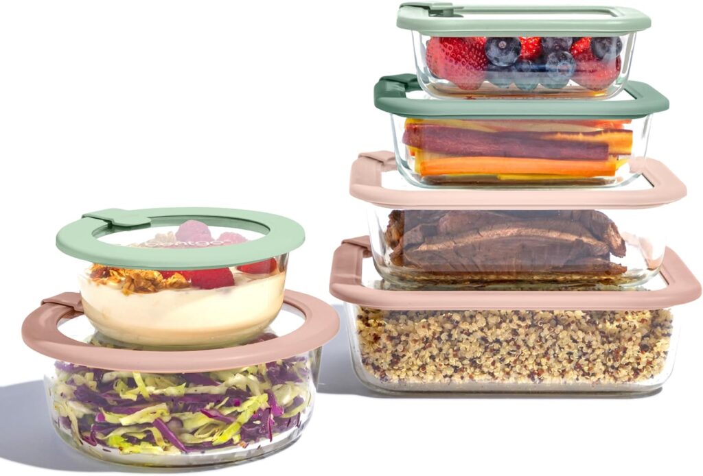 Bentgo Signature Leak-Proof Glass Food Storage – 12-Piece Set, 1-Compartment Meal Prep Plastic-Free Containers, Airtight Glass Lids, BPA-Free, Microwave, Freezer, Oven, Dishwasher Safe (Desert Sage)