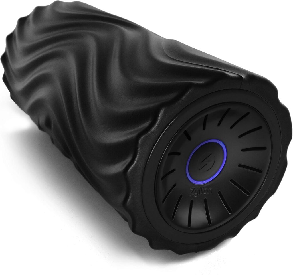 Zyllion Rechargeable Vibrating Foam Roller with 4 Speeds – Cordless Electric Deep Tissue Massager for Muscle Pain Relief, Black/Black, ZMA-22
