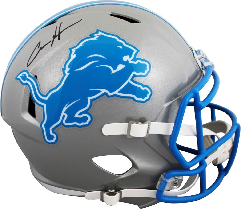 Lions Aidan Hutchinson Signed 2024 Full Size Speed Rep Helmet BAS Witnessed