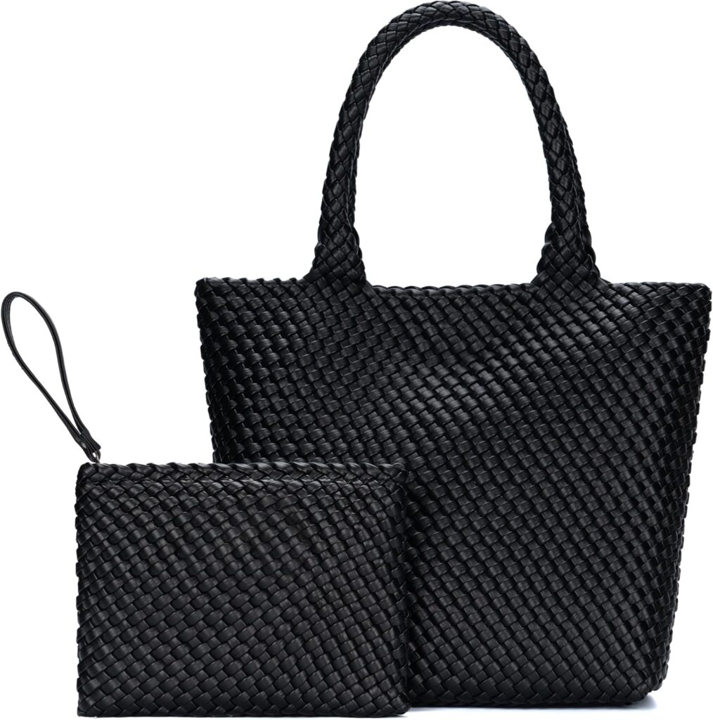 Woven Tote Bag for Women – Large Woven Leather Shoulder Handbag for Women, Stylish Purse for Work Travel Beach