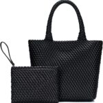 Woven Tote Bag for Women – Large Woven Leather Shoulder Handbag for Women, Stylish Purse for Work Travel Beach