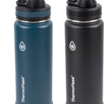 ThermoFlask Bottle with Spout Lid – Stainless Steel Water Bottles with Double-Wall Insulation & BPA-Free Spout Lids – Leak-Proof Reusable Bottles & Lids – 24 oz, Mayan Blue/Black (2 Pack)