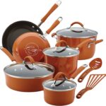 Rachael Ray Cucina Nonstick Cookware Pots and Pans Set, 12 Piece, Pumpkin Orange