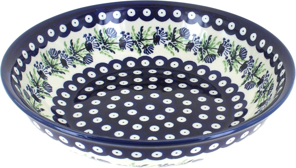 Blue Rose Polish Pottery – Blue Sweet Annie Large Salad Bowl – 9.75″ Diameter – Great Bowl for Salad, Pasta, or Serving Guests