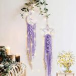 Moon Star Dream Catcher Decor,2pcs Boho Home Moon Star Dreamcatcher,Macrame Wall Hanging Boho Home Decor for Kids Baby Bedroom Decoration for Women Girls Craft Holiday Gifts Purple