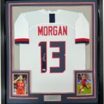 Framed Autographed/Signed Alex Morgan 33×42 White Soccer Team USA World Cup Jersey JSA COA