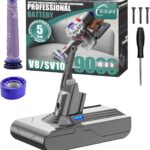 EGR Upgraded 9000mAh V8 Battery Replacement Compatible with Dyson V8 Animal Battery Replacement V8 Absolute V8 Motorhead V8 Fluffy SV10 Carbon Fiber Vacuum Cleaner 2 Filters and 3 Screws Included