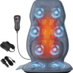Back Massager with Soft Plush Fabric Cover, Massage Seat Cushion with 8 Vibration Motors & 2 Heating Levels, Chair Massager for Recliner, Office Chair, Sofa Use, Gifts for Dad Mom