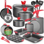 NutriChef 21-Piece Nonstick Cookware Set – PTFE/PFOA/PFOS Free Heat Resistant Lacquer Kitchen Ware Pots Pan w/ Cool-Touch Handles, Saucepan, Fry Pans, Lid, Bakeware, For Gas Electric Ceramic Cooktops