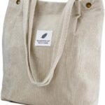 Corduroy Tote Bag Cute Tote Bags for Women Shoulder Bag with Inner Pocket for Work Beach Travel and Shopping Grocery