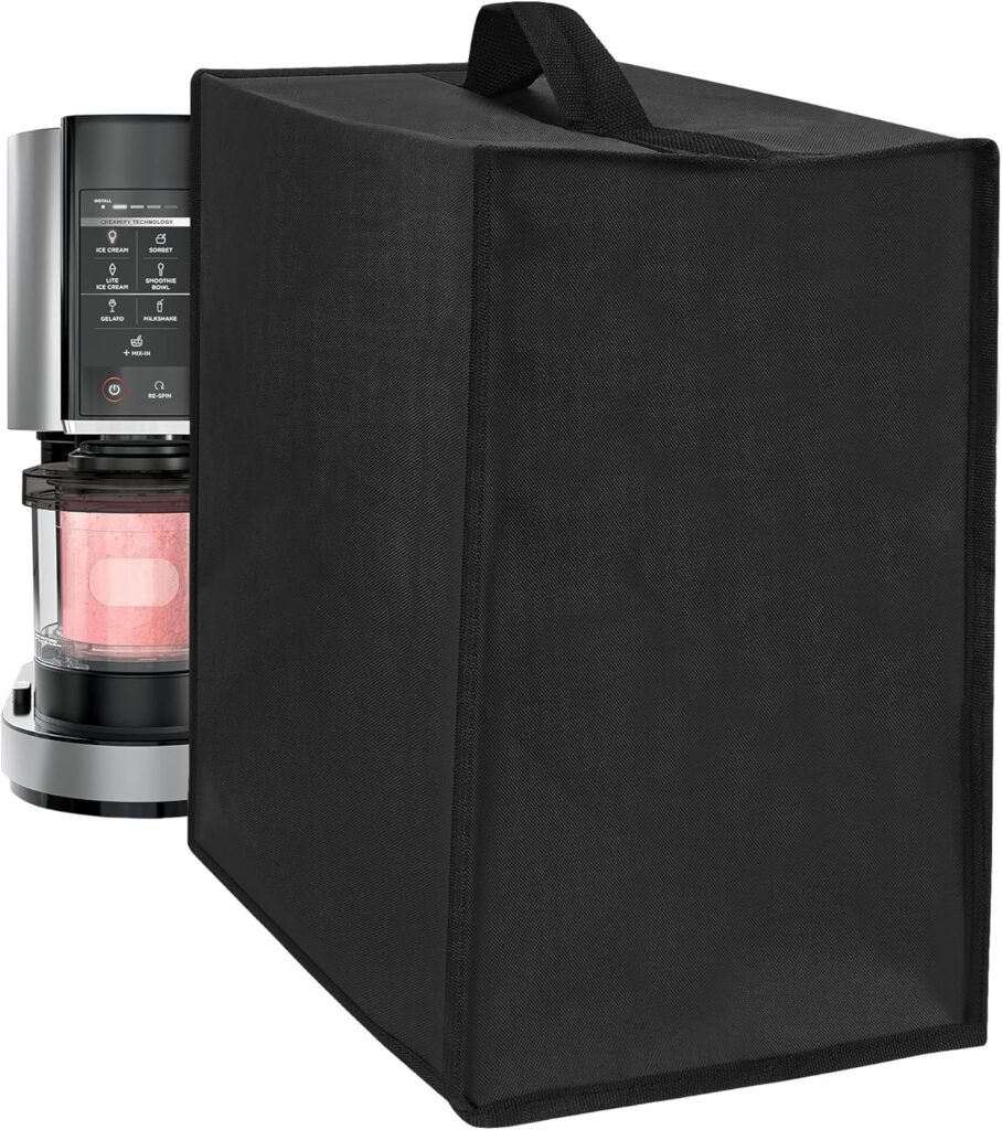 Linkidea Ice Cream Mixer Dust Cover, Portable Blender Shield with Hand Strap, Durable Mixer Protector with Compartment, Compatible with Ninja CREAMi Deluxe NC501, NC299AMZ, NC301 (Black)