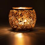 Scented Candle Holder Mosaic Glass Tea Light Holder,Handmade Romantic Glass Tealight Candle Holder for Aromatherapy,Party Décor(NO Candles),Also Used as Vase,Pen Holder,Potted Plants Bowl (Amber)