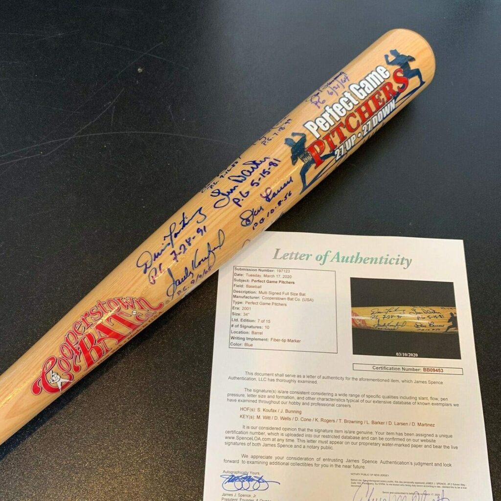 Beautiful Perfect Game Pitchers Signed Bat 11 Sigs With Sandy Koufax JSA COA – Autographed MLB Bats