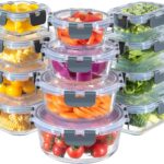 MFY 12-Pack Glass Storage Containers with Lids, Glass Meal Prep Containers Set, Airtight Lunch Containers with Lids, Microwave, Oven, Freezer and Dishwasher Safe, Gray
