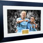 12×8 A4 Erling Haaland Phil Foden Hat-tricks Manchester City vs Utd Autographed Signed Photo Photograph Picture Frame Football Soccer Poster Gift Gold