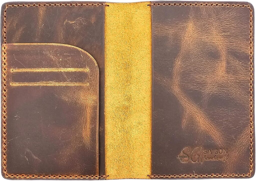 Leather Passport Holder for Men and Women – Handmade Vintage Travel Wallet – Mens Passport Case with Card Organizer – Genuine Leather Passport Cover – 2 Card Slots (Style A)