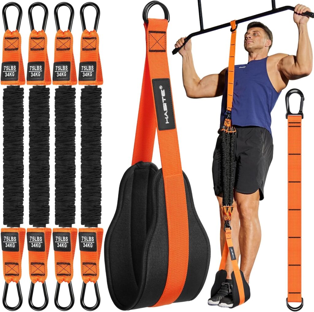Pull Up Assistance Bands Set – 4 Heavy Duty Resistance Bands 300lbs, Adjustable Weight/Size with Footrest for Home Gym Strength Training