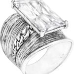 JEAN RACHEL JEWELRY 925 Sterling Silver Ring – Chain Shield with Baguette Cubic Zirconia Vintage Design – Hypoallergenic, Lead & Nickel Free – Artisan Handcrafted Statement Rings for Women