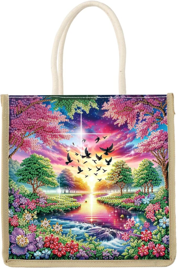 Tontut Diamond Painting kit Handbag Beautiful Scenery DIY Handmade Diamond Pattern Creative Gift Large Capacity Commuting Leisure Bag