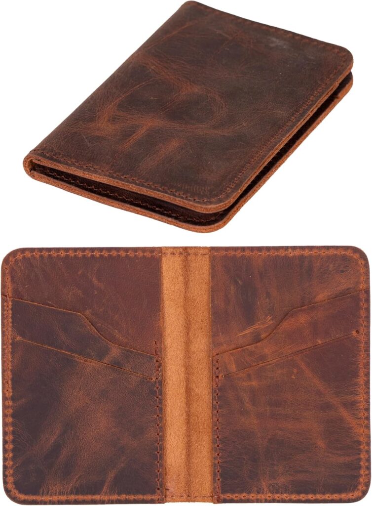 Leather Slim Wallet, Credit Card Holder, Bifold, Minimalist, Front Pocket, Small Thin, Travel Wallet for Men and Women (Brown)