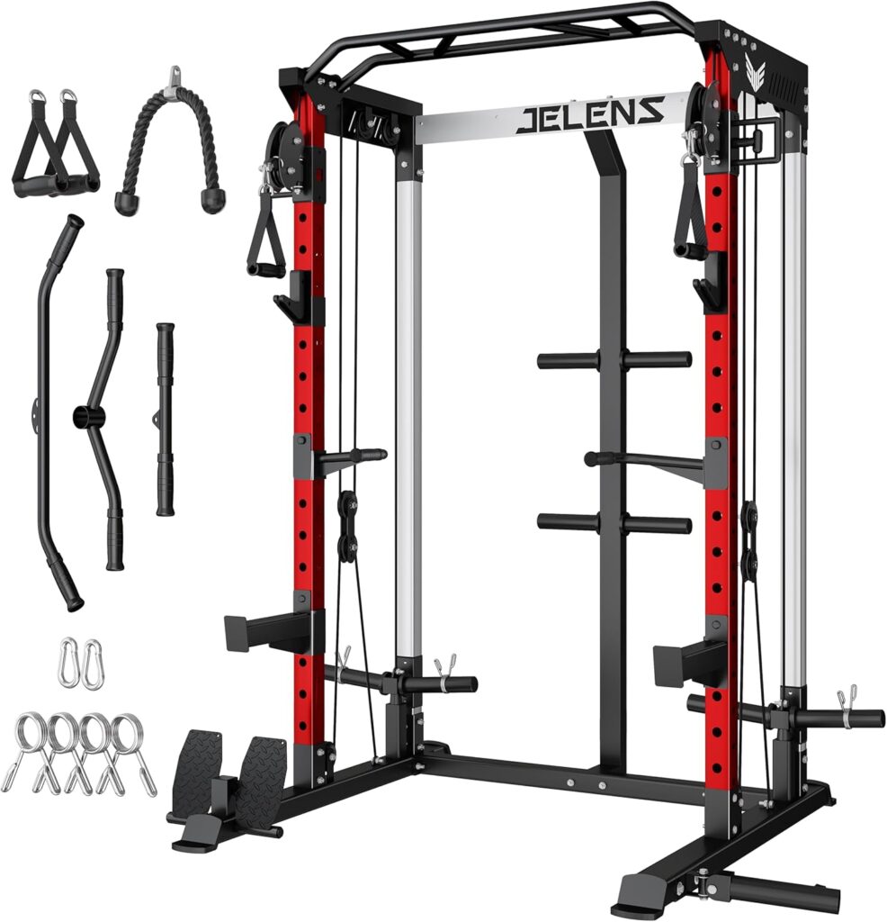 Power Cage, 2000LBS Multi-Function C21 Power Rack with Dual Pulley Cable Crossover System, All-in-One Squat Rack with More Training Attachments, Cable Machine for Home Gym