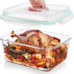 Vtopmart 6.5L/ 220oz/ 27.5cup Extra Large Glass Food Storage Containers with Snap Airtight Lids for Roasting Turkey, Chicken, Baking Casserole, Fruits, Party, BPA Free, Oven Safe, Freezer, Dishwasher