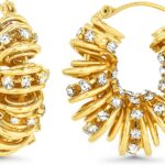 18K Gold Plated Chunky Curve Twisted Open Hoop Statement Stud Earrings with CZ for Women by SNGIA, Large Handmade Spiral Texture Braided Formal Trendy Hoop Jewelry Gifts, Big Circle Geometric Shell Beachy Vacation Fashion Hanging Earrings Accessories, Vintage Retro Thick Bohemian Nickle Free Circular Sun Dangle Earrings.