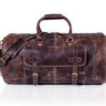 24 Inch Genuine Leather Duffle Bag for Men Travel Overnight Weekender Leather Duffel Bags Sports Gym Duffel for Men and Women Carry On Luggage for Traveling