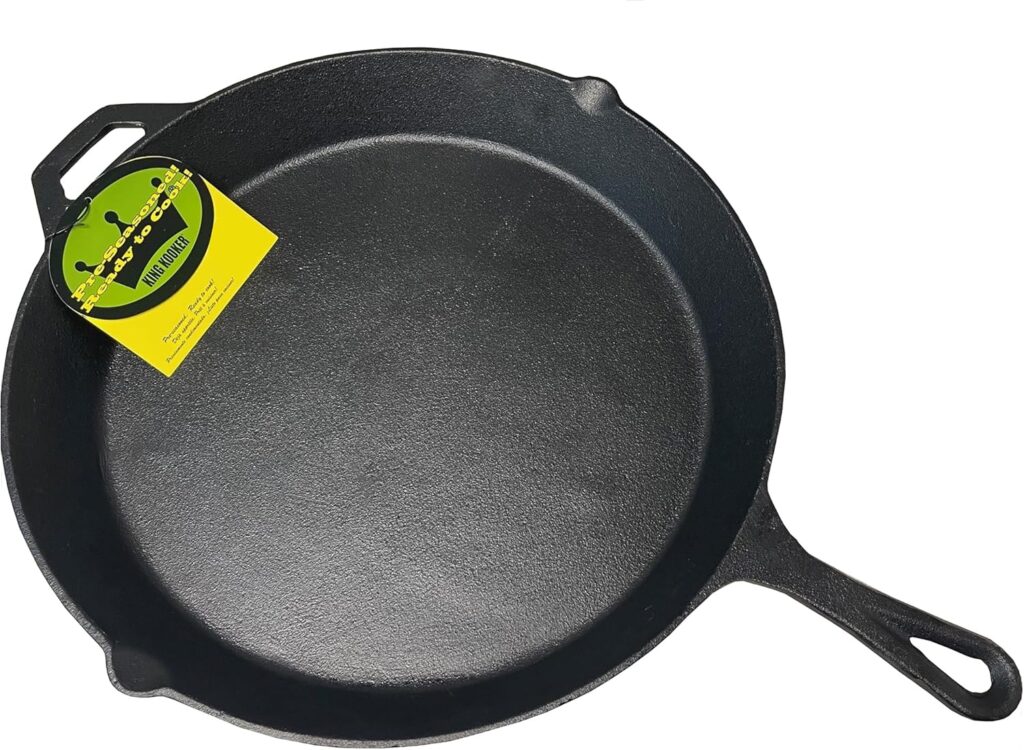 King Kooker 20-inch Oversized Seasoned Cast Iron Skillet Heavy Duty Pan Ideal for Gas Grill, Oven, Campfire Use