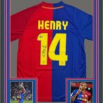 Framed Autographed/Signed Thierry Henry 35×39 FC Barcelona Blue Soccer Jersey Beckett BAS COA