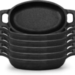 Uiifan 6 Pieces Mini Cast Iron Skillet 6 x 3.8” Small Oval Skillets Cast Iron Cookware Set 8 oz Single Serve Dish Pans Mini Casserole Dish for Baking Roasting Cooking Grilling Ramekins