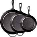 Lodge Pre-Seasoned Cast Iron Skillet Set – Set Includes 8 Inch Skillet, 10.25 Inch Skillet, and 12 inch Skillet – 3 Piece