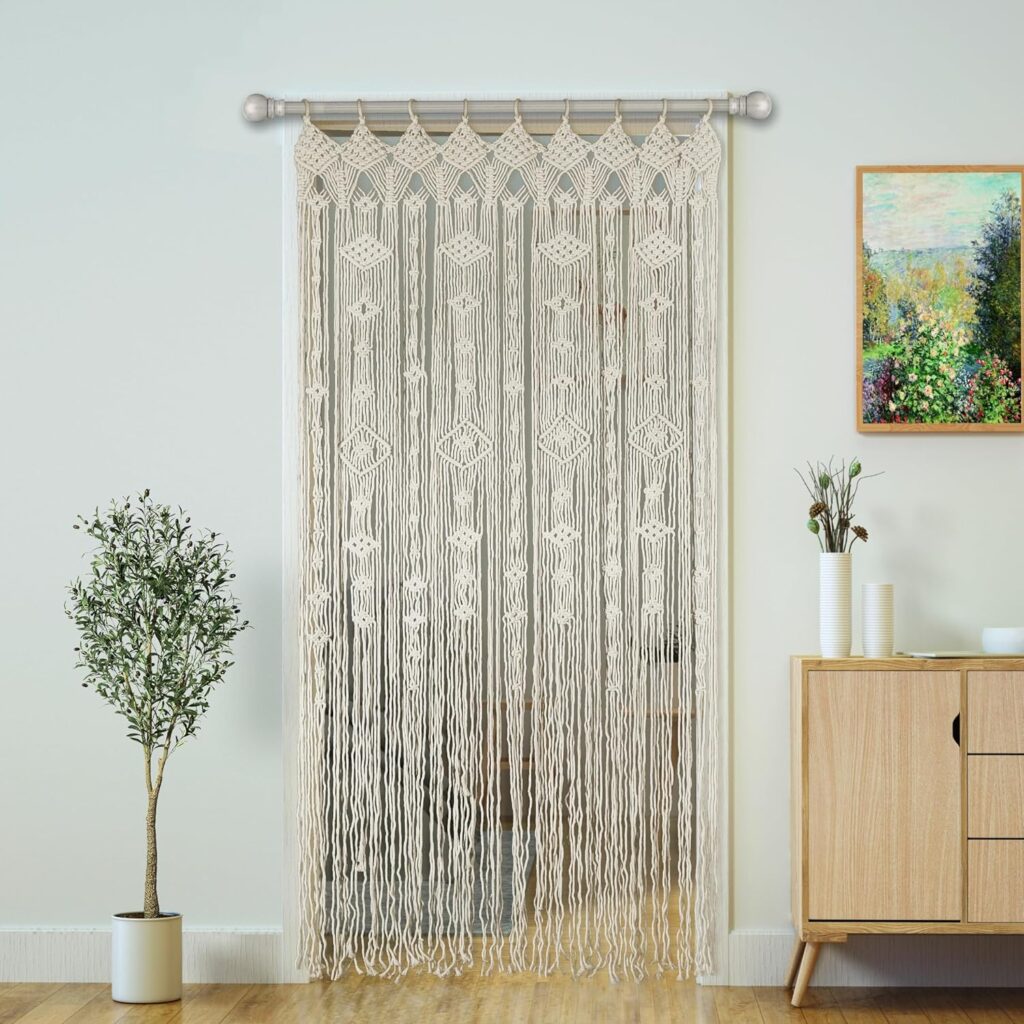 Macrame Curtain Boho Doorway Curtains,Handmade String Backdrop Panel Hippie Door Hanging Wedding Decor Arch Curtain Room Divider Bohemian Wall Cover Window Bedroom Doors (Diamond)