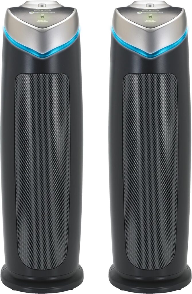 GermGuardian Air Purifier for Home with HEPA Pure Filter, for Wildfire Smoke, Pet Dander, Pollen, Odors, Large Rooms Up To 743 Sq. Ft., Removes 99.97% Pollutants, UV-C, 2-Pack, 22″, AC48252PK, Gray