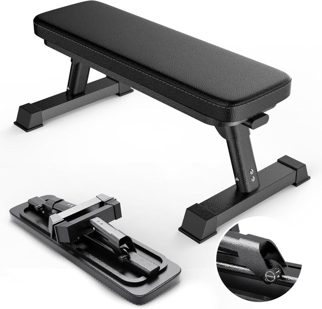 Finer Form Gym Quality Foldable Flat Bench for Multi-Purpose Weight Training and Ab Exercises – Free PDF Workout Chart Included