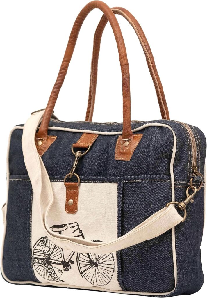Shy Shy Bags Bicycle Upcycled Canvas Hand Bag & Cowhide Tote Bag & Canvas Leather Shoulder Bag
