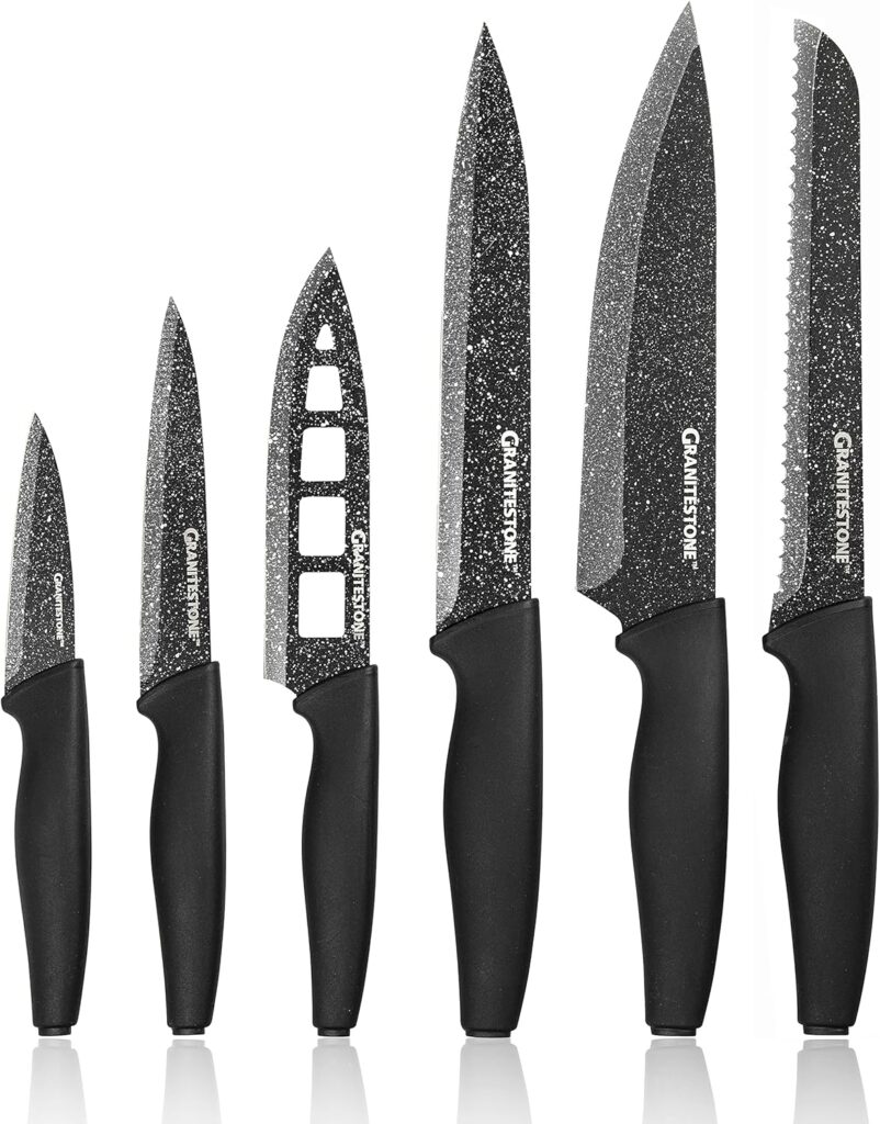 Granitestone Nutriblade Knife Set, High Grade Professional Chef Kitchen Knives Set, Toughened Stainless Steel with Nonstick Mineral Coating, Rubberized Ergonomic Grip, Dishwasher Safe