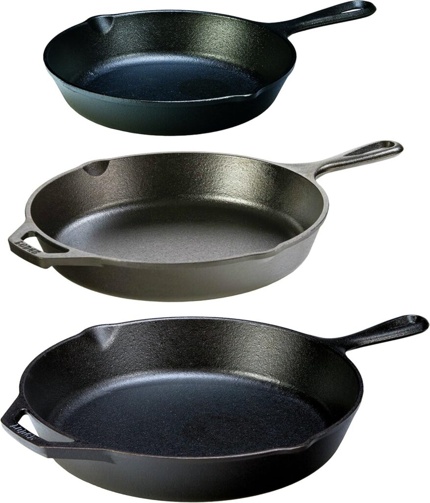 Lodge Seasoned Cast Iron 3 Skillet Bundle. 12 Inches and 10.25 Inches with 8 Inch Set of 3 Cast Iron Frying Pans