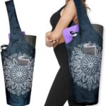 Fashion Printed Yoga Mat Bag with Large Side Pocket & Zipper Pocket Long Tote Yoga Bag Fit Most Size Mats – Holds More Yoga Accessories