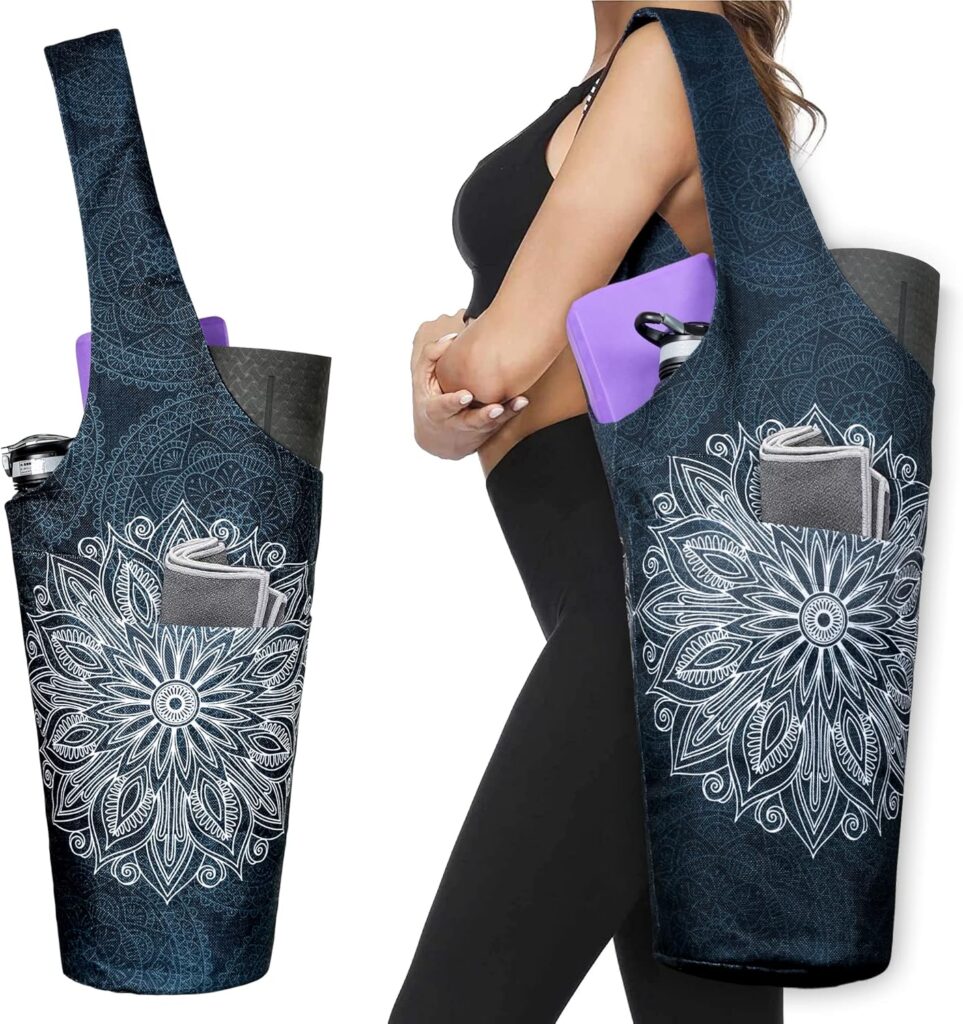 Fashion Printed Yoga Mat Bag with Large Side Pocket & Zipper Pocket Long Tote Yoga Bag Fit Most Size Mats – Holds More Yoga Accessories