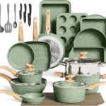 MAISON ARTS 30 Piece Pots and Pans Set Non Stick, Kitchen Cookware & Bakeware Sets with Nonstick Granite Coating, Baking Tray, Frying Pan and Saucepan, Green