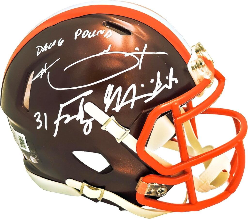 Hanford Dixon & Frank Minnifield Autographed Flash Brown Speed Mini Football Helmet “Dawg Pound” Beckett BAS Witness Stock #216720
