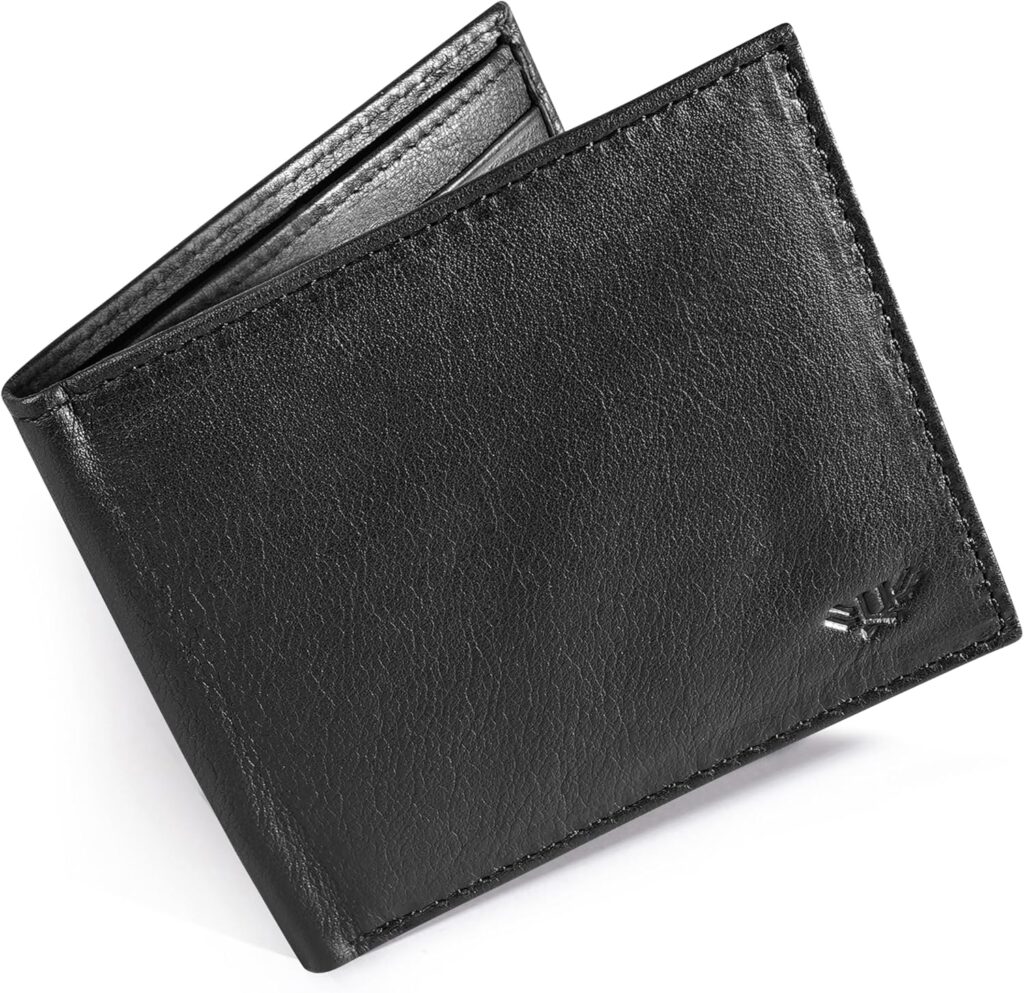 LUXEORIA Leather Wallet for Men, Handcrafted Travel Wallet, Minimalist Mens Slim Bifold Wallet, Anti-Theft RFID Blocking Wallet for Men’s, Bi-fold -Black
